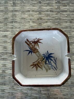 Vintage Japan Ceramic Bamboo Speckled Glazed Dish